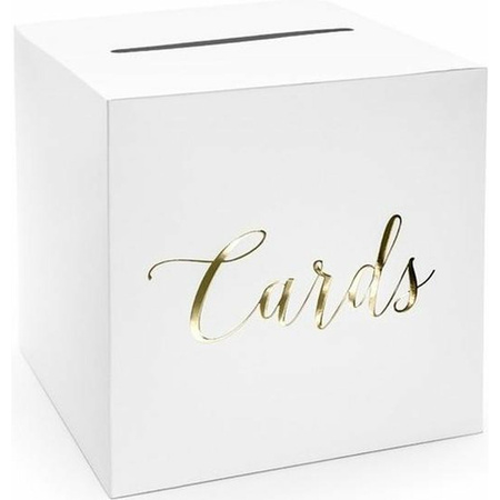 Wedding/marriage envelope box white/gold Cards 24 cm