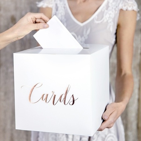 Bruiloft/huwelijk enveloppendoos wit/rosegoud Cards 24 cm
