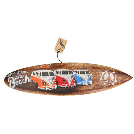 Bruine surfplank/surfboard wanddecoratie/muurdecoratie met VW busjes 40 cm