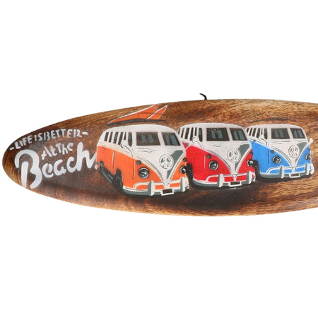 Bruine surfplank/surfboard wanddecoratie/muurdecoratie met VW busjes 40 cm