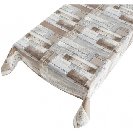 Buiten tafelkleed/tafelzeil houten planken motief 140 x 170 cm
