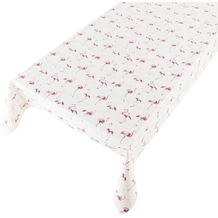 Outdoor tablecloth  white/pink flamingo print 140 x 170