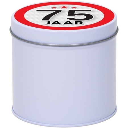 Gift white round storage tin 75 years 10 cm