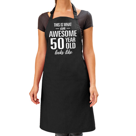 Gift apron for women - awesome 50 year - black - kitchen apron - birthday