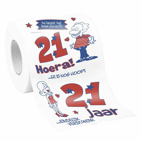Cadeau toiletpapier rol 21 jaar verjaardag versiering/decoratie
