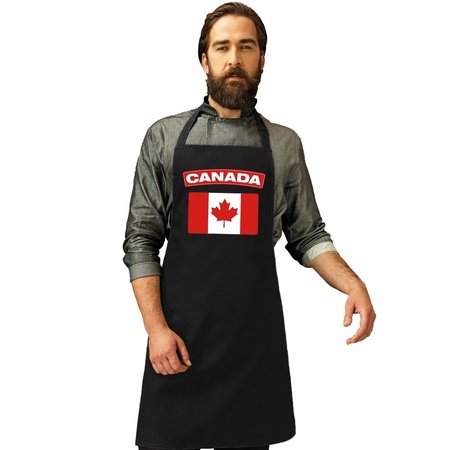 Canada vlag barbecueschort/ keukenschort zwart volwassenen