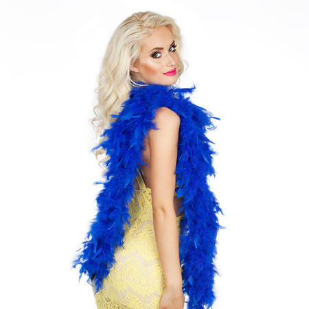Carnaval verkleed boa met veren - blauw - 180 cm - 50 gram - Glitter and Glamour