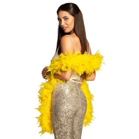 Carnaval verkleed boa met veren - geel - 180 cm - 50 gram - Glitter and Glamour