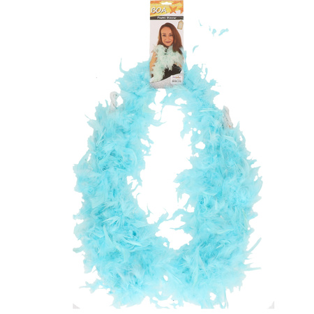 Carnaval verkleed boa met veren - ijsblauw - 180 cm - 45 gram - Glitter and Glamour