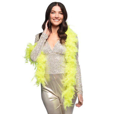 Carnaval verkleed boa met veren - neon geel - 180 cm - 50 gram - Glitter and Glamour