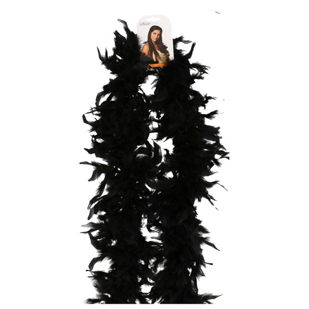Carnaval verkleed boa met veren - zwart - 180 cm - 45 gram - Glitter and Glamour