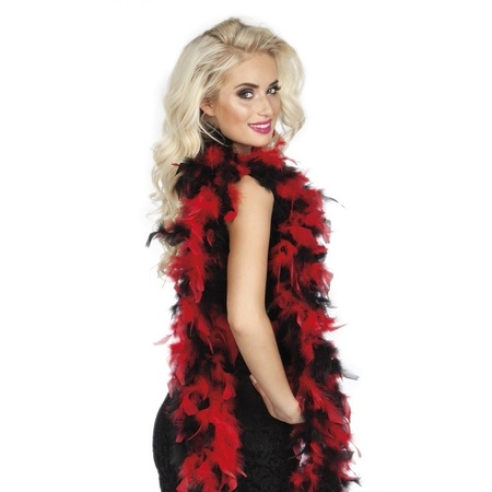 Carnaval verkleed boa met veren - zwart/rood - 180 cm - 50 gram - Glitter and Glamour