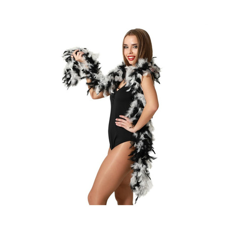Carnaval verkleed boa met veren - zwart/wit - 180 cm - 45 gram - Glitter and Glamour