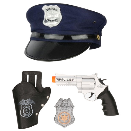 Carnaval police hat - blue - with gun/badge - for men/woman