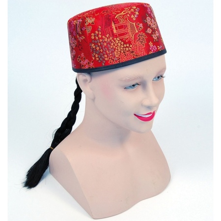 Red Chinese carnaval hat with braid