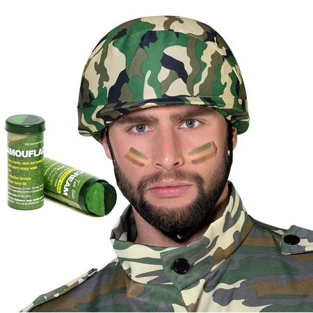 Carnaval verkleed set Army/Leger soldaten helm - met camouflage schmink stift - volwassenen