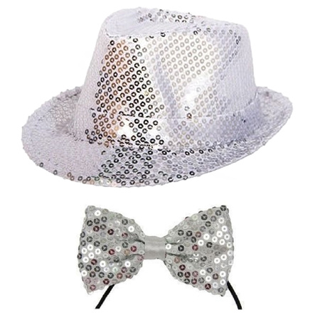 Party carnaval hat and bowtie in silver glitters