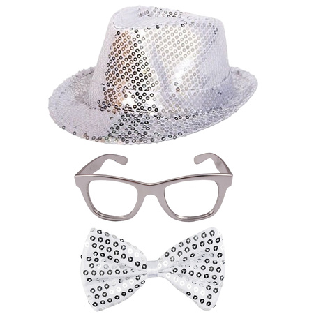 Toppers - Party carnaval hat and bowtie in silver glitters