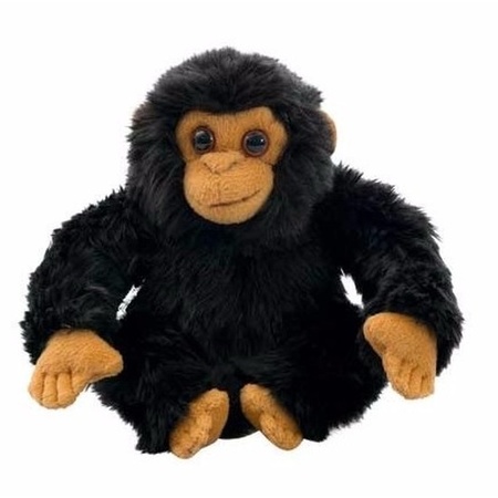 Chimpansee aap knuffeltje/knuffeldier - zwart - stof - 18 cm