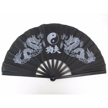 Chinees/aziatisch thema decoratie waaier Tai Chi zwart 62 x 33 cm