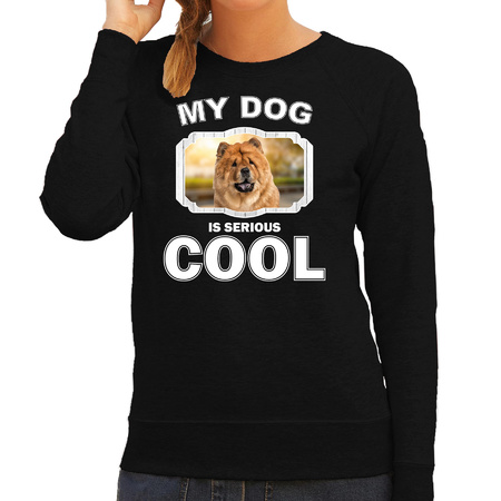 Chow chow honden sweater / trui my dog is serious cool zwart voor dames