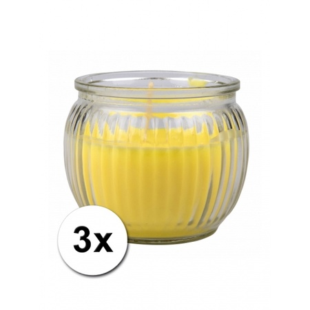 Citronella geurkaars in glas - 3x - 7 x 6 cm - geel