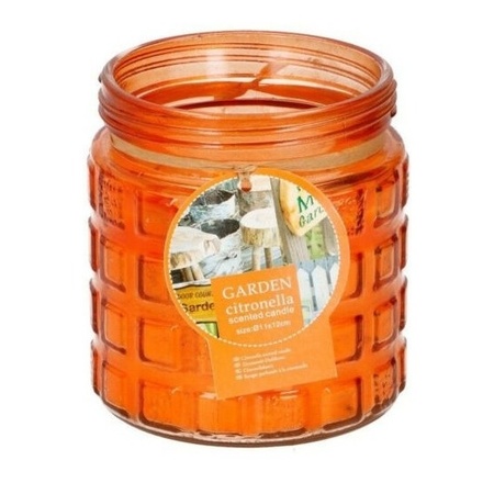 Citronella kaars - in glazen pot - 12 cm - oranje