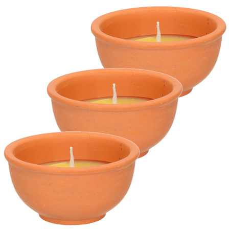 4x Citronella candles in terracotta bowl - 11 burning hours - citrus scent