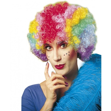 Clownspruik multikleuren voor dames