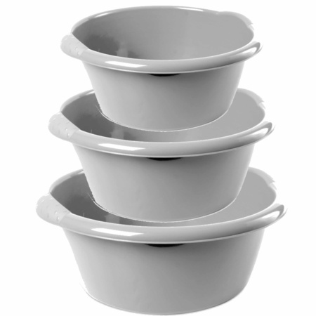 Combi set van 3x stuks ronde afwasteiltjes/afwasbakken in het zilver 3-6-15 liter