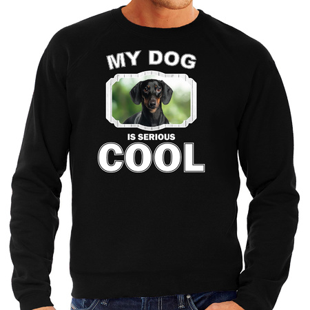 Coole teckel honden sweater / trui my dog is serious cool zwart voor heren