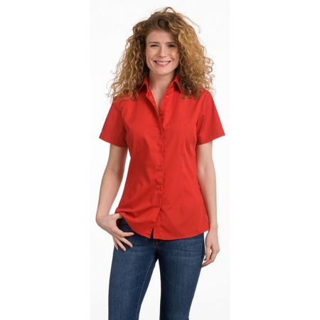 Ladies casual shirt red short sleeves