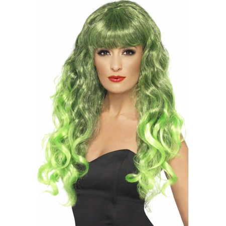 Green lady wig long hair