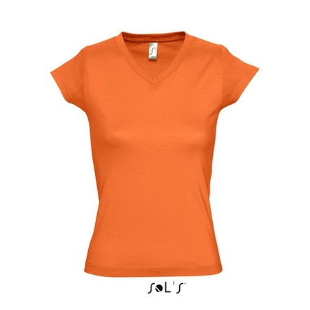 Dames t-shirt  V-hals oranje 100% katoen slimfit