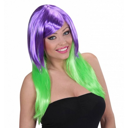 Duo colored wig purple and green