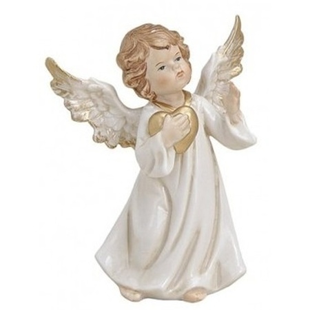 Decoratie beeldje engeltje met gouden hart 9 cm