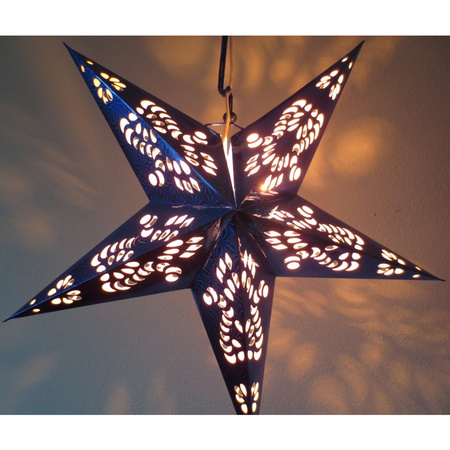 Decoratie kerstster lampion blauw 60 cm