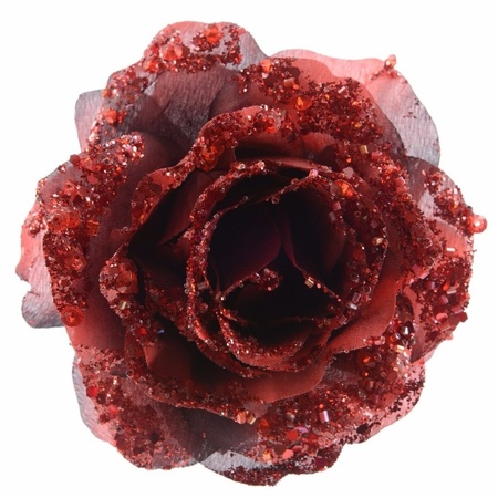 Decoratie kunstbloem roos rood 14 cm