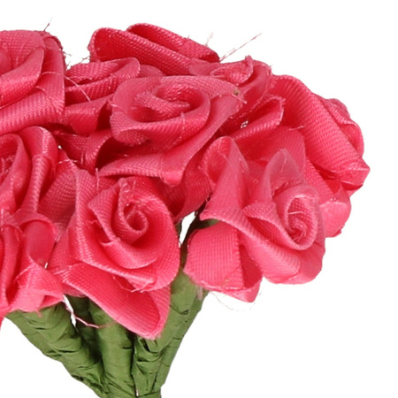 Decoratie roosjes satijn - bosje van 12 st - fuchsia roze - 12 cm - hobby/DIY bloemetjes