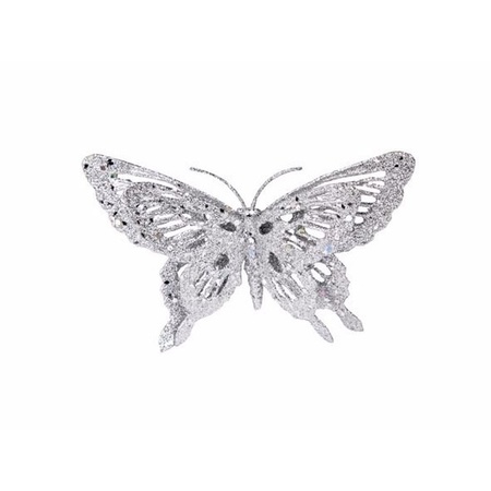 Decoratie vlinder zilver 15 x 11 cm