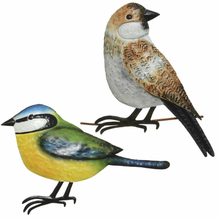 Decoratie vogels/muurvogels Huismus en Pimpelmees voor in de tuin 38 cm