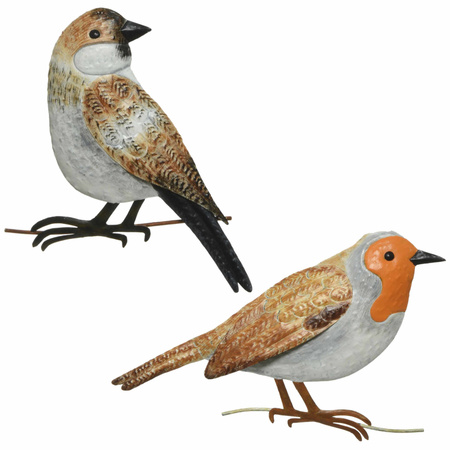 Decoratie vogels/muurvogels Roodborstje en Huismus voor in de tuin 38 cm