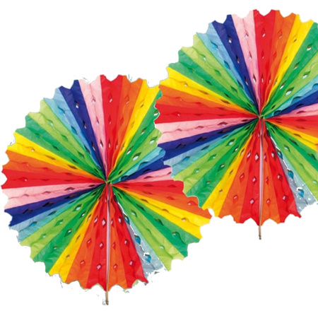Decoratie waaier regenboog kleuren 45 cm