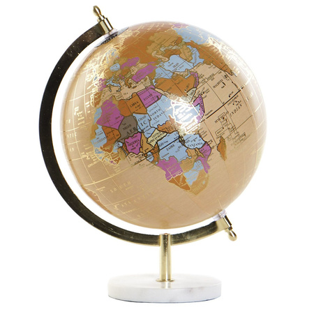 Decoration world globe beige on marble stand 20 x 28 cm