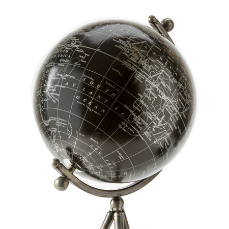 Decoratie wereldbol/globe zwart op metalen voet 20 x 57 cm