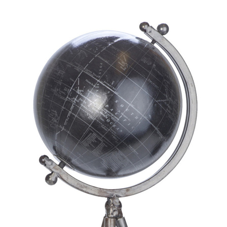 Decoratie wereldbol/globe zwart op metalen voet 26 x 60 cm