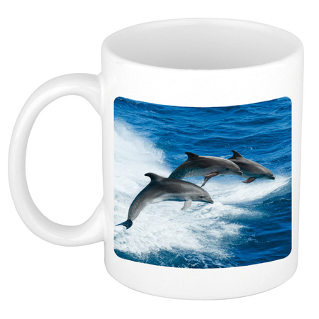 Dieren foto mok dolfijn groep - dolfijnen beker wit 300 ml  