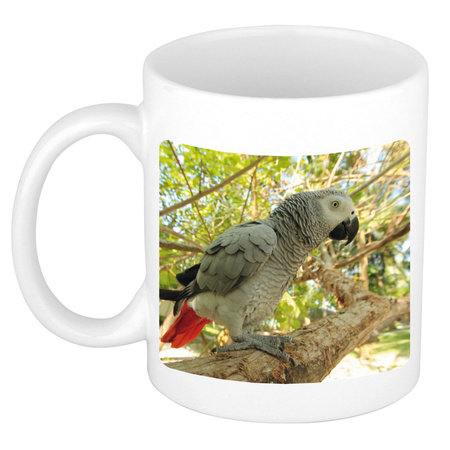 Dieren foto mok grijze roodstaart papegaai - papegaaien beker wit 300 ml  