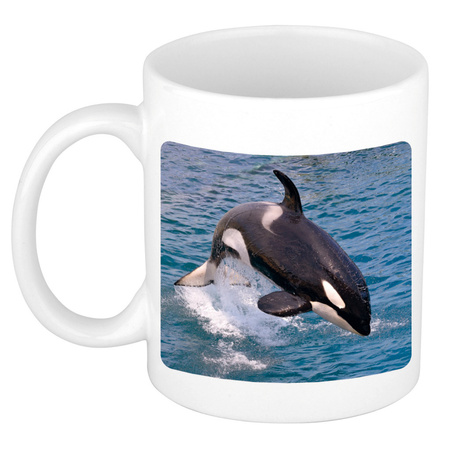 Dieren foto mok grote orka - orka walvissen beker wit 300 ml  