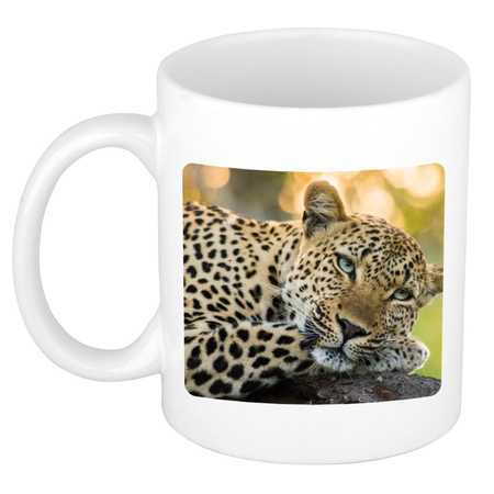 Dieren foto mok luipaard - jaguars/ luipaarden beker wit 300 ml  